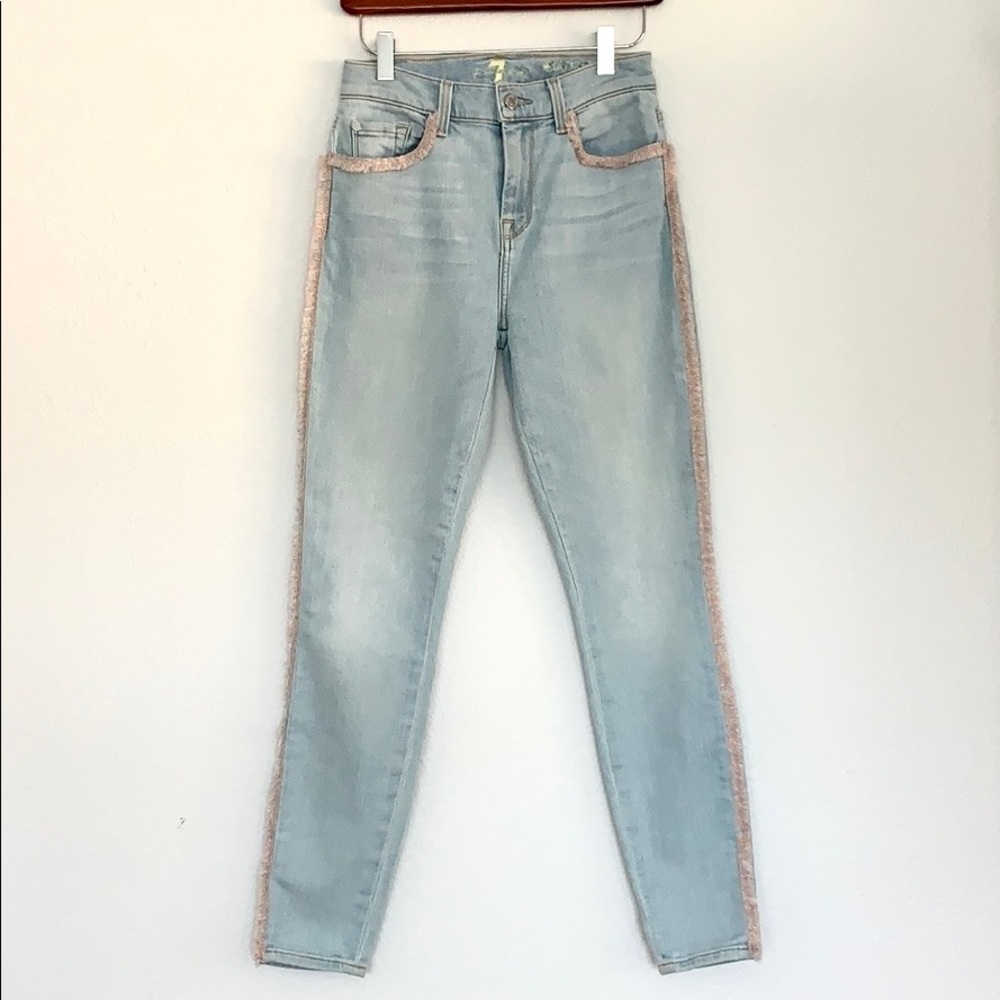 7 FAM High Waist Ankle Skinny Rainbow Fringe Jeans
